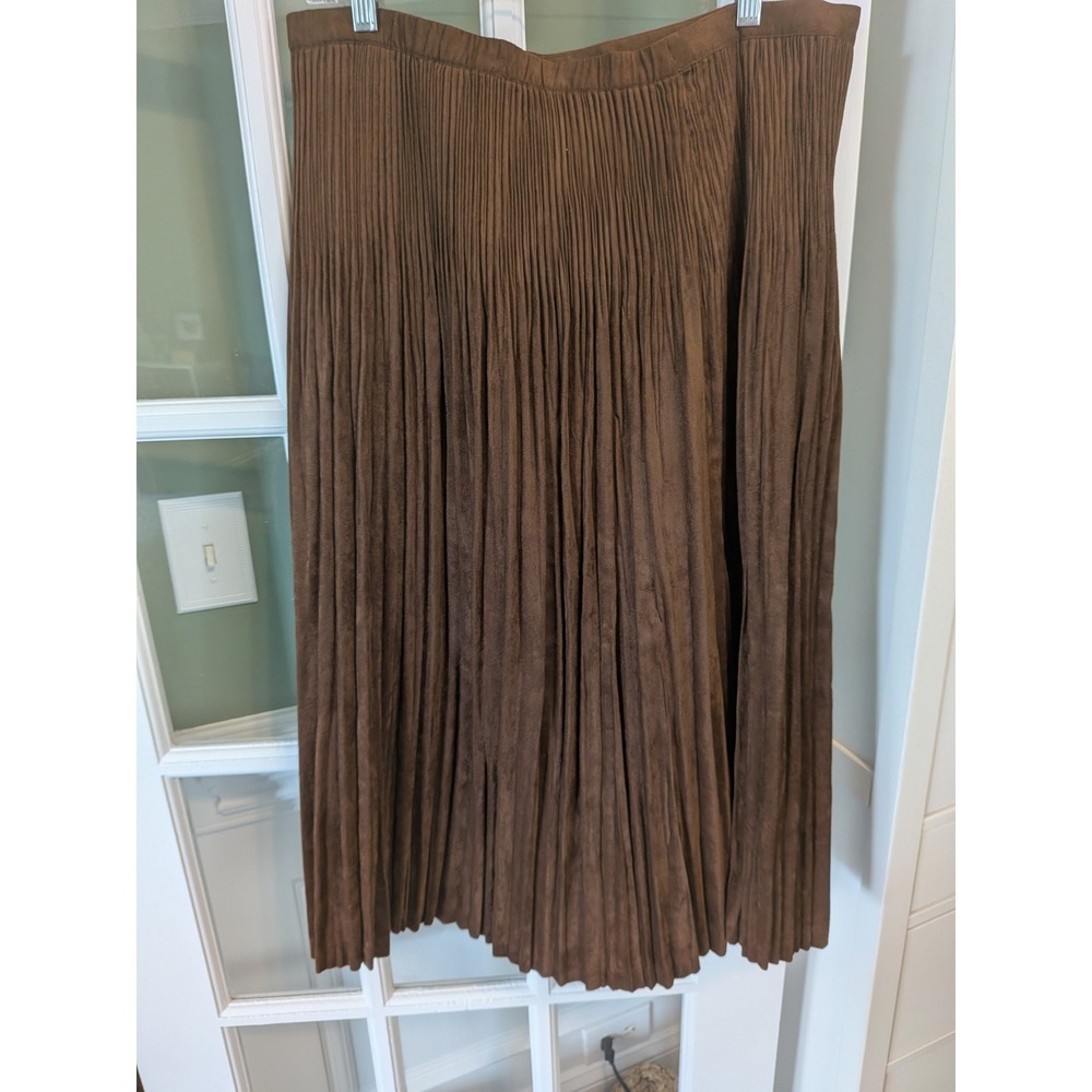 Coldwater Creek Brown Pleated Faux Suede Maxi Skirt Petite Large PL 14-16